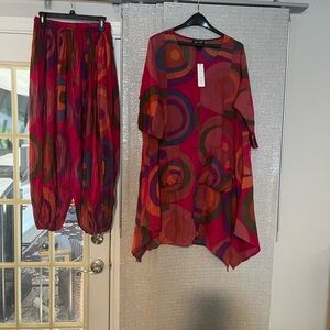 Vibrant Red Geometric Women's Jumpsuit Set